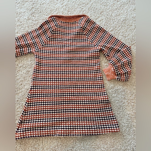 Free People Orange/Purple Chenille Knit Houndstooth Checkered Patterned Dress XS - Picture 12 of 15